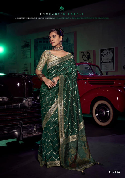 Green Color Banarasi Silk Readymade/Easy Saree