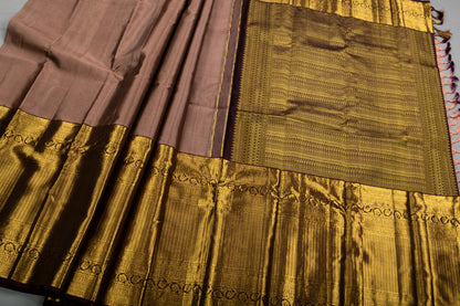 Dusty Mauve Handmade Kanchipuram Pure Silk Custom Sized Ready To Wear Saree - Panaash Saree