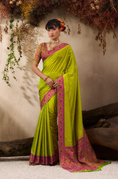 Lime Green Readymade/Easy Kanjivaram Saree