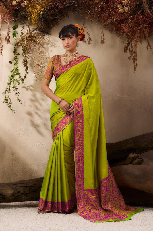 Lime Green Readymade/Easy Kanjivaram Saree