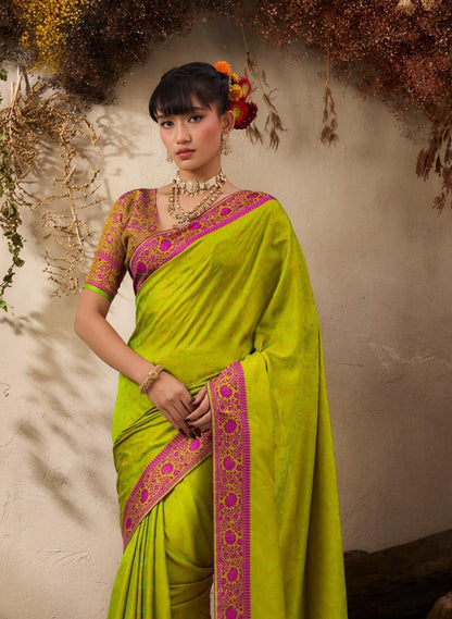 Lime Green Readymade/Easy Kanjivaram Saree
