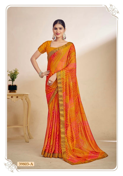 Yellow Chiffon Casual Readymade/Easy Saree
