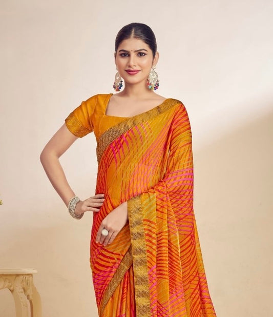 Yellow Chiffon Casual Readymade/Easy Saree