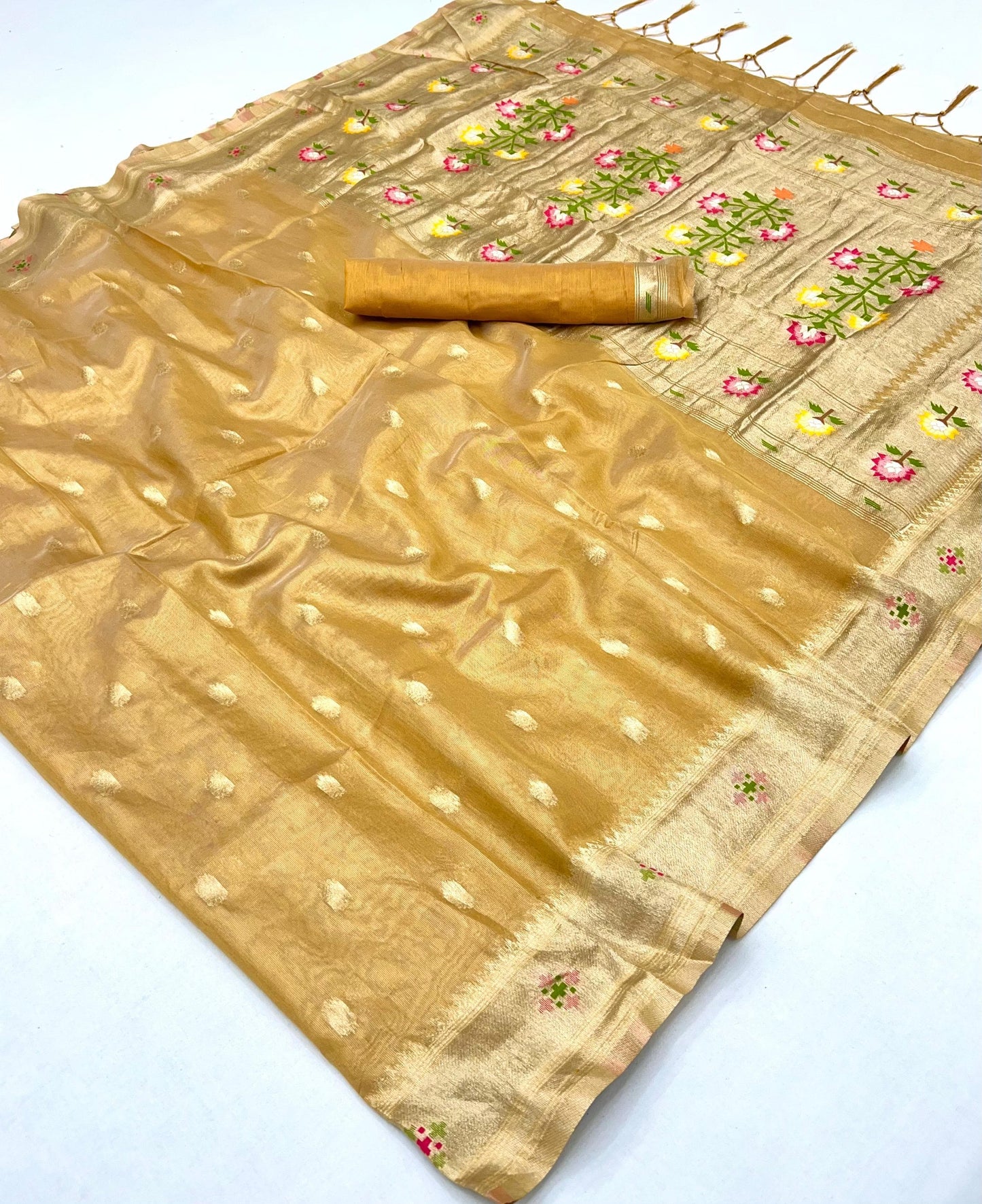 Beige Paithani Tissue Readymade/Easy Saree