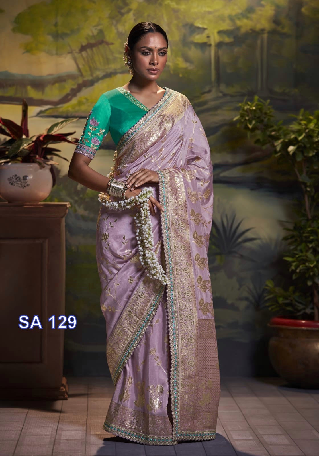 Pastel Violet Color Designer Kanjivaram Readymade/Easy Saree