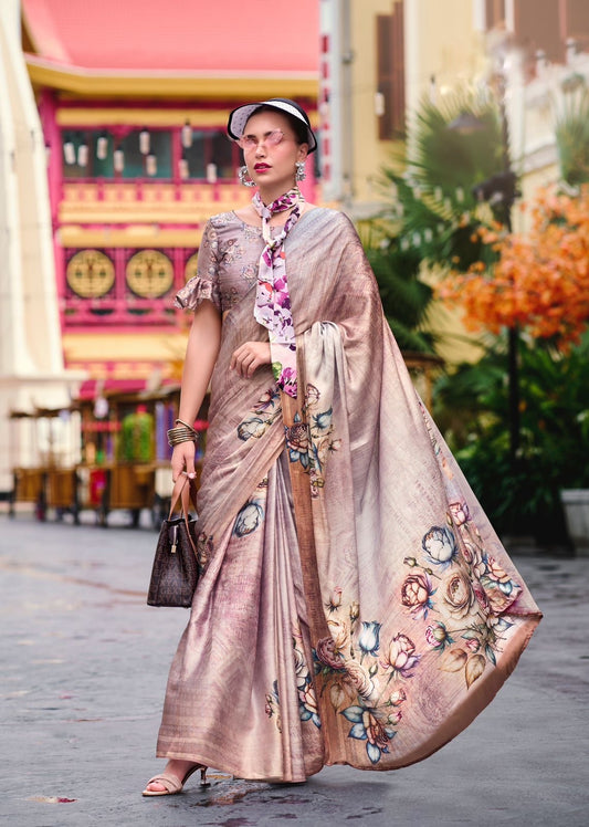Rose Gold Crepe Silk Ready To Wear/Easy Saree