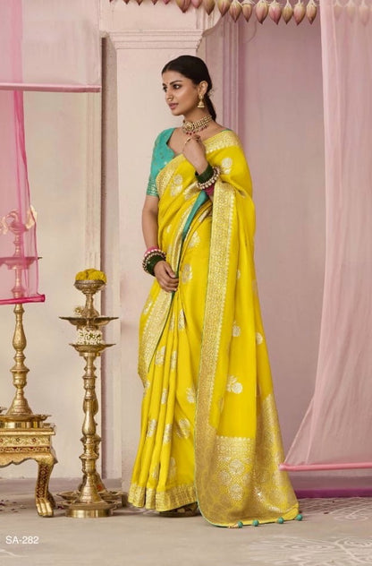 Yellow Color Designer Kanjivaram Silk Readymade/Easy Saree