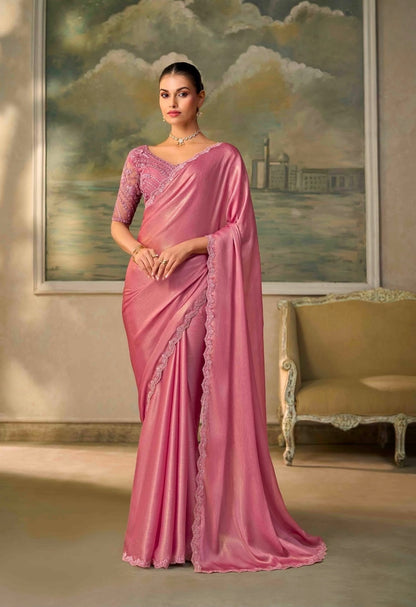 Pink Cocktail Ready To Wear/Easy Saree by Stylebypanaash 