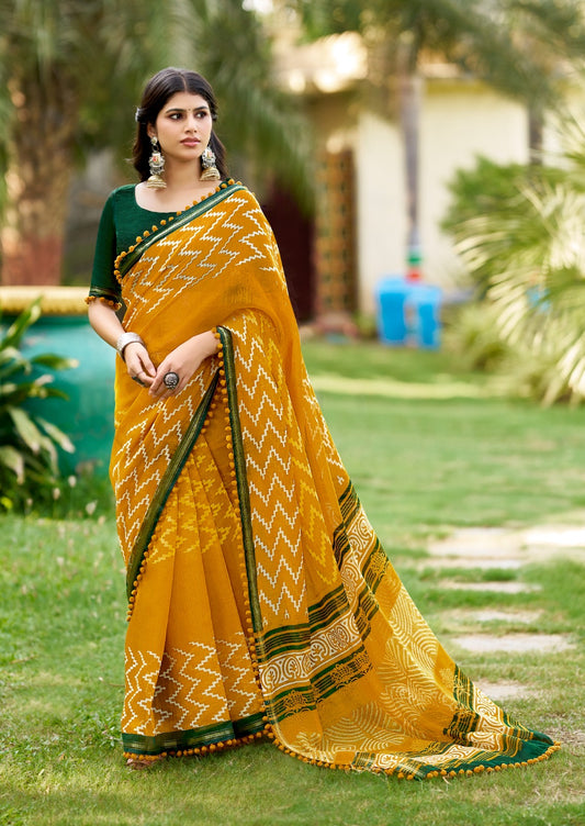 Yellow Mul Mul Cotton Easy/Readymade Saree