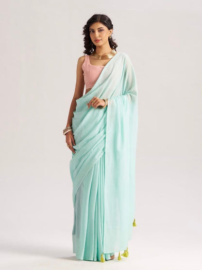 Mint Green Mul Cotton Casual Ready To Wear/Easy Saree