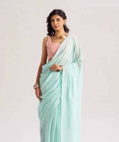 Mint Green Mul Cotton Casual Ready To Wear/Easy Saree