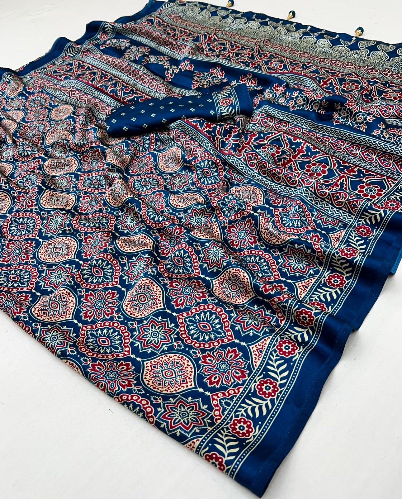 Dark Blue Crepe Silk Ready To Wear/Easy Saree - Panaash Saree