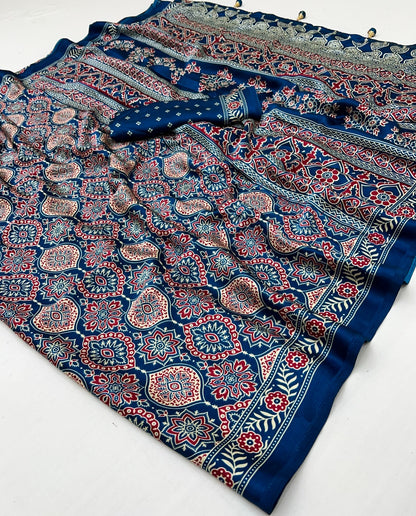 Dark Blue Crepe Silk Ready To Wear/Easy Saree - Panaash Saree
