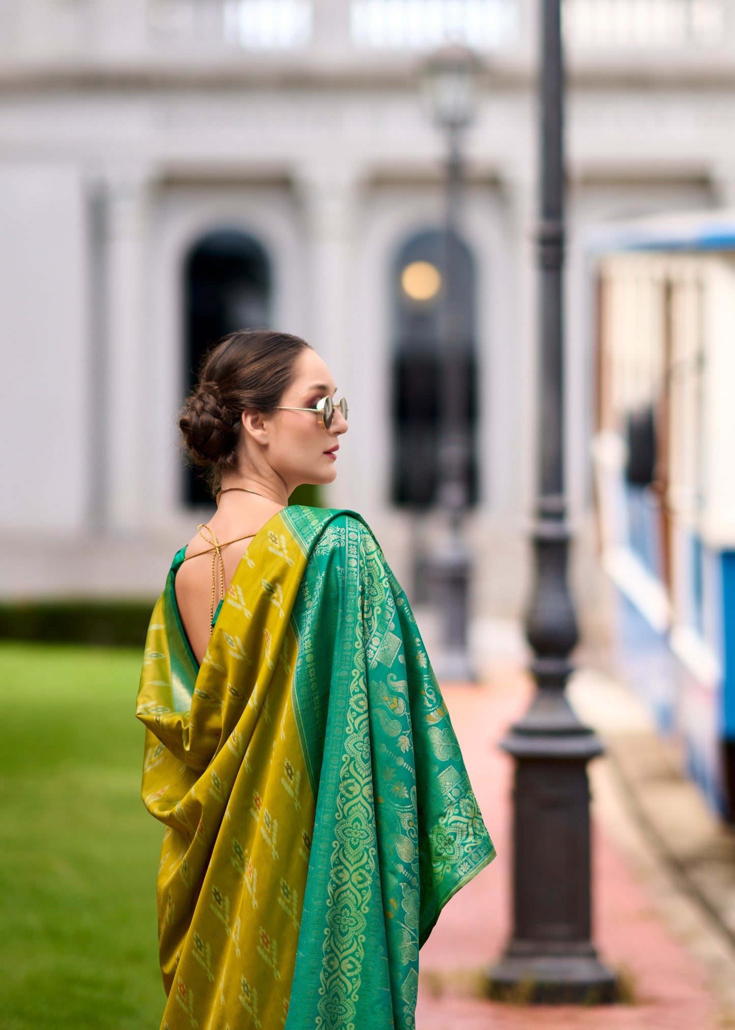 Mehendi Green Color Ikkat Silk Readymade/Easy Saree