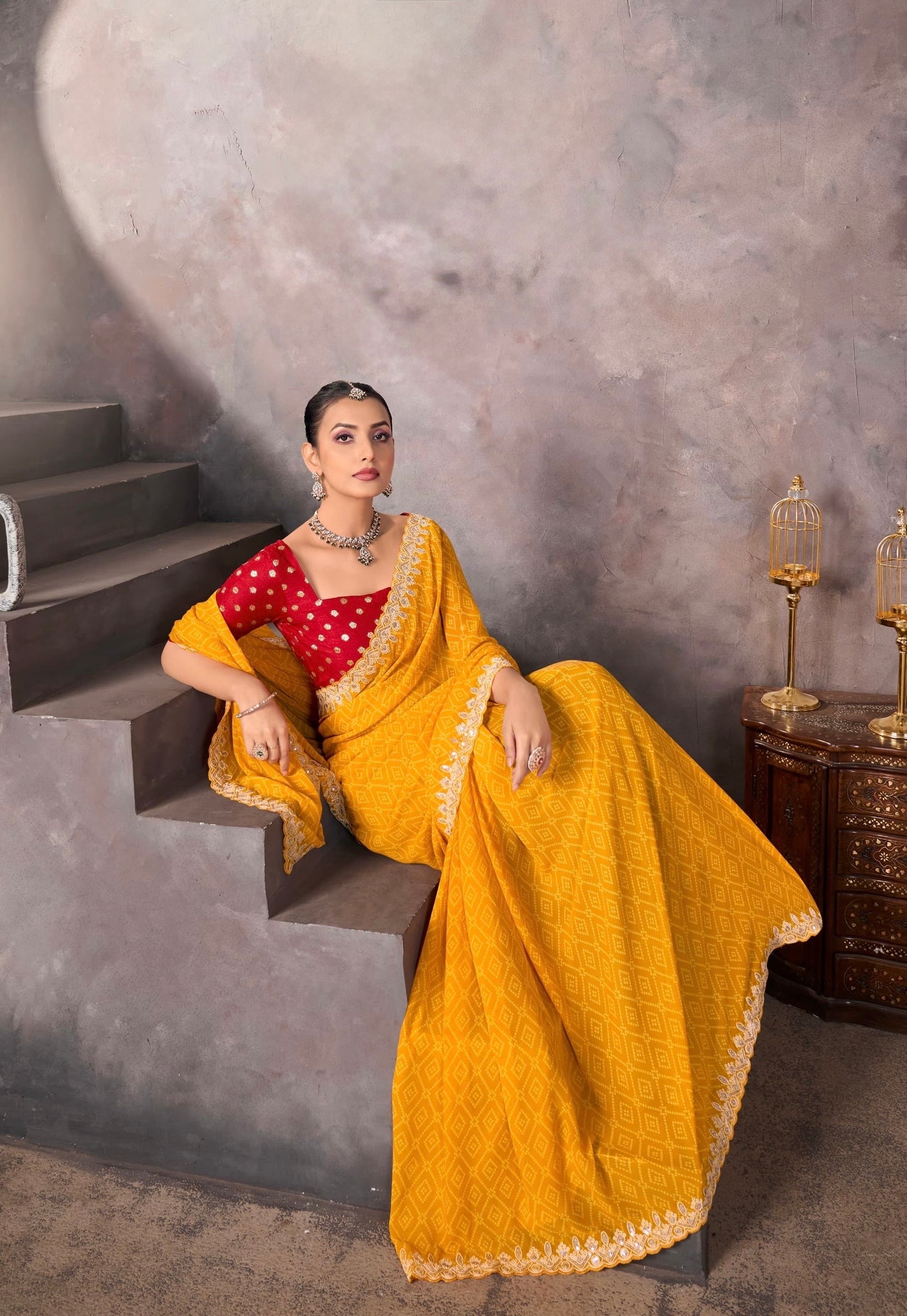 Yellow Georgette Readymade/Easy Saree