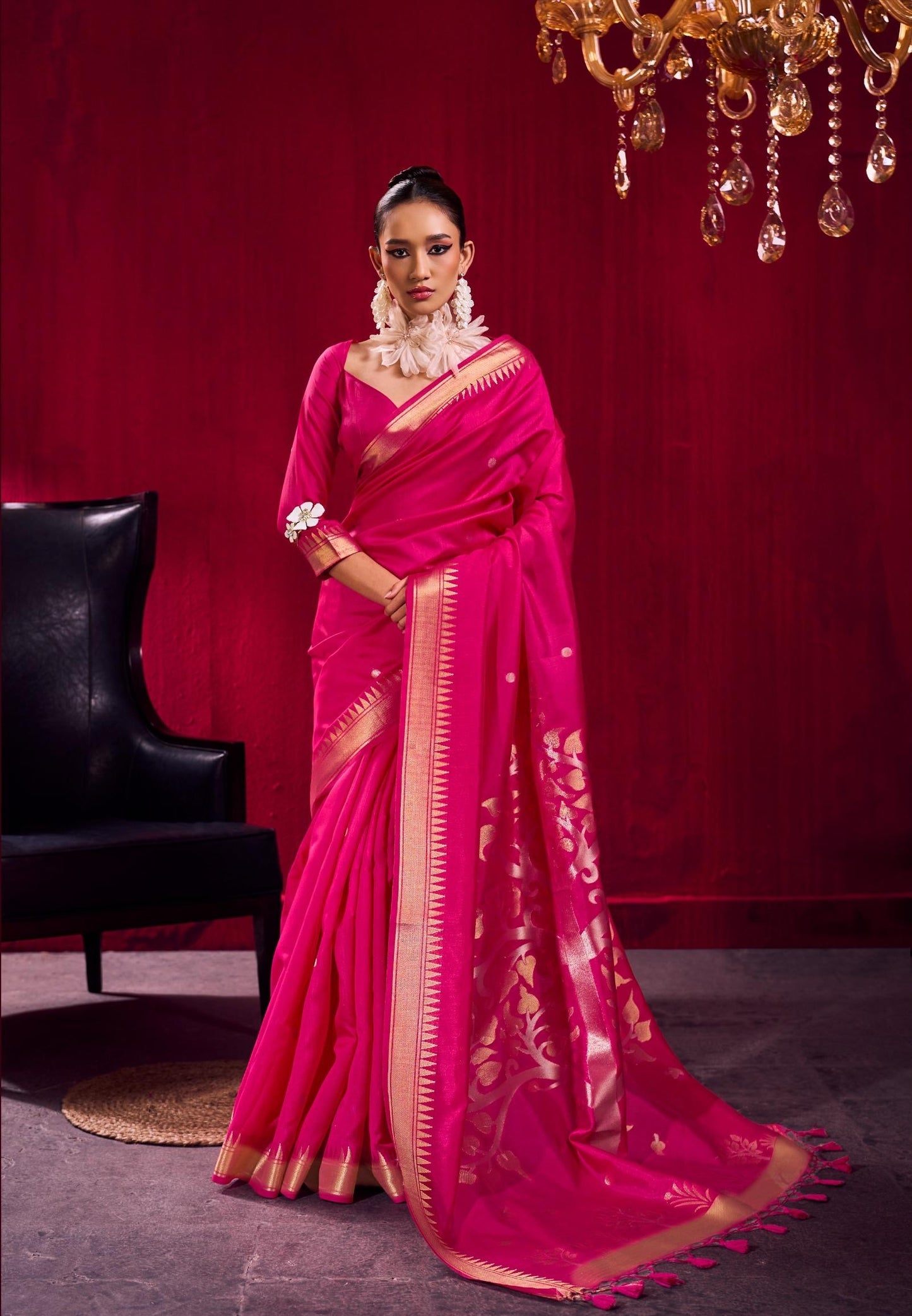 Fuchsia Pink Kataan Silk Readymade/Easy Saree - Panaash Saree
