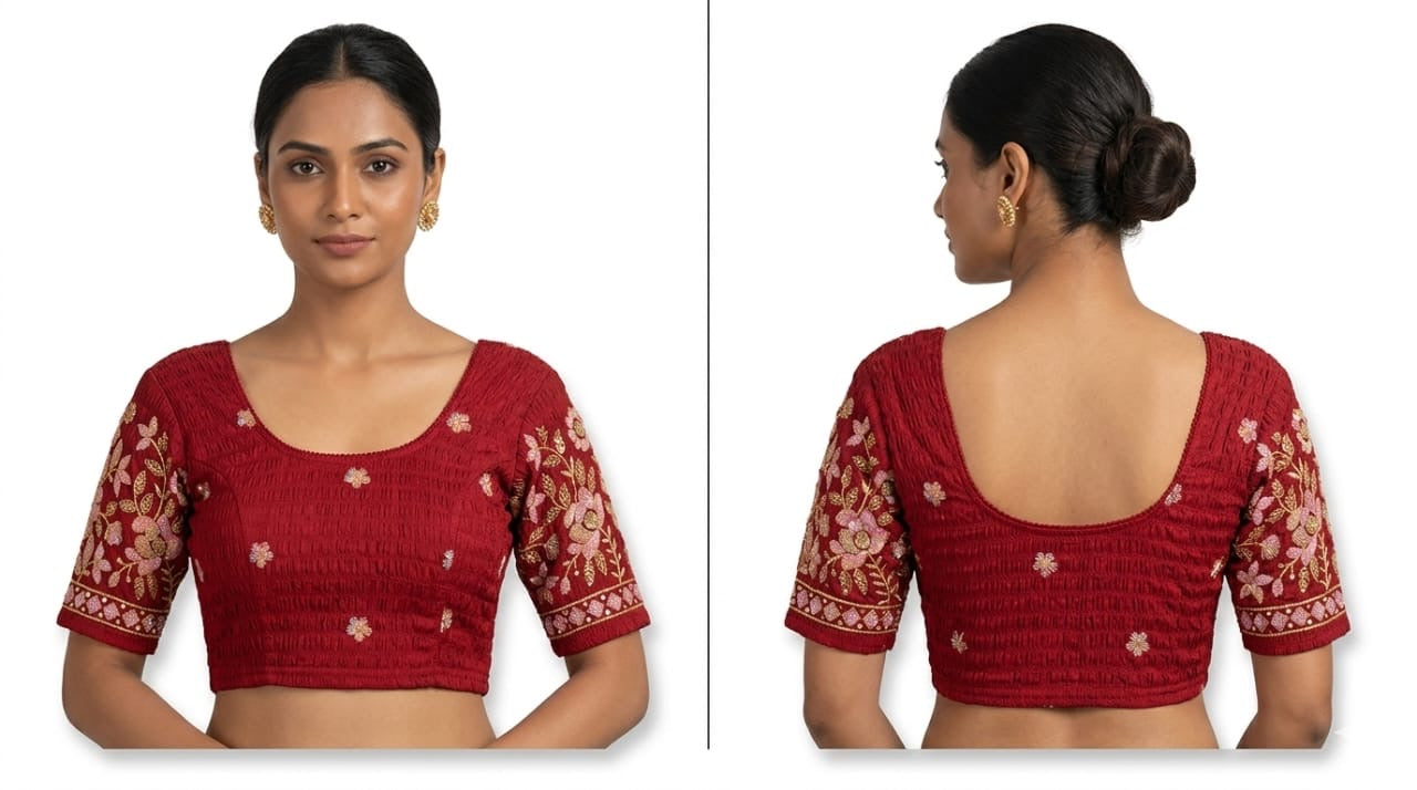 Maroon Stretchable Embroidered Blouse - Panaash Saree