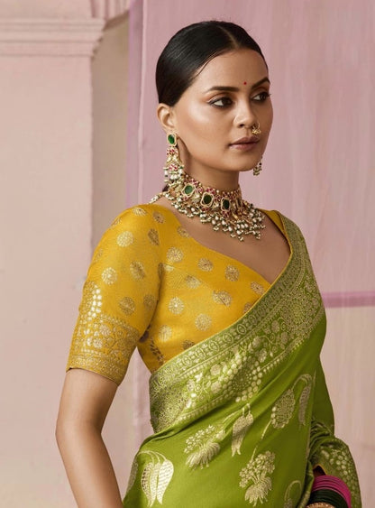 Mehendi Green Color Designer Kanjivaram Silk Readymade/Easy Saree