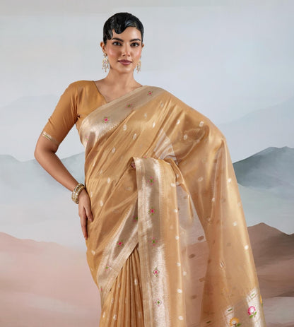 Beige Paithani Tissue Readymade/Easy Saree