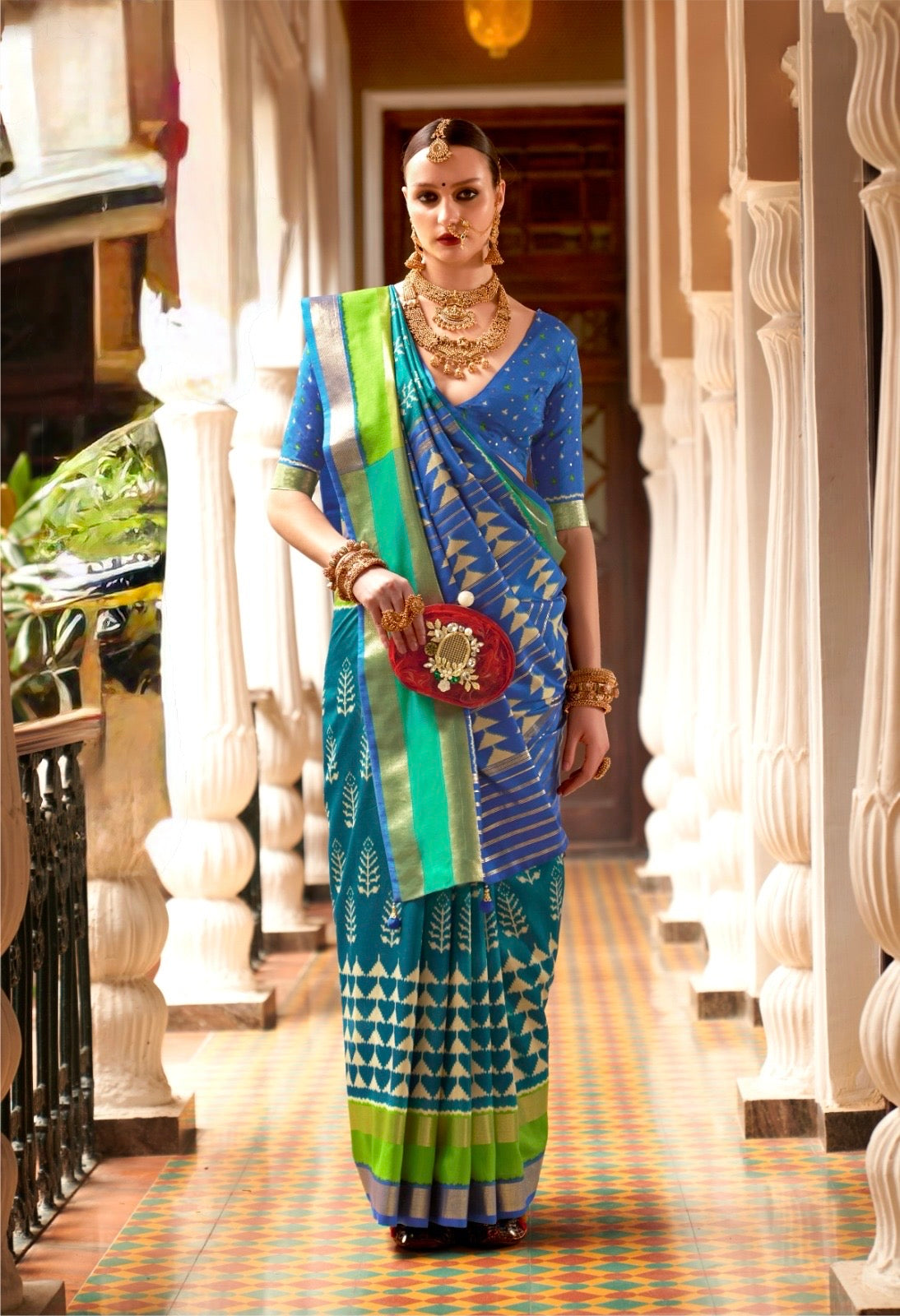 Turquoise Patola Silk Readymade/Easy Saree
