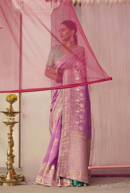 Lavender Color Designer Kanjivaram Silk Readymade/Easy Saree