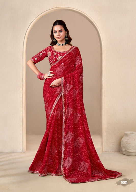 Red Georgette Readymade/Easy Saree