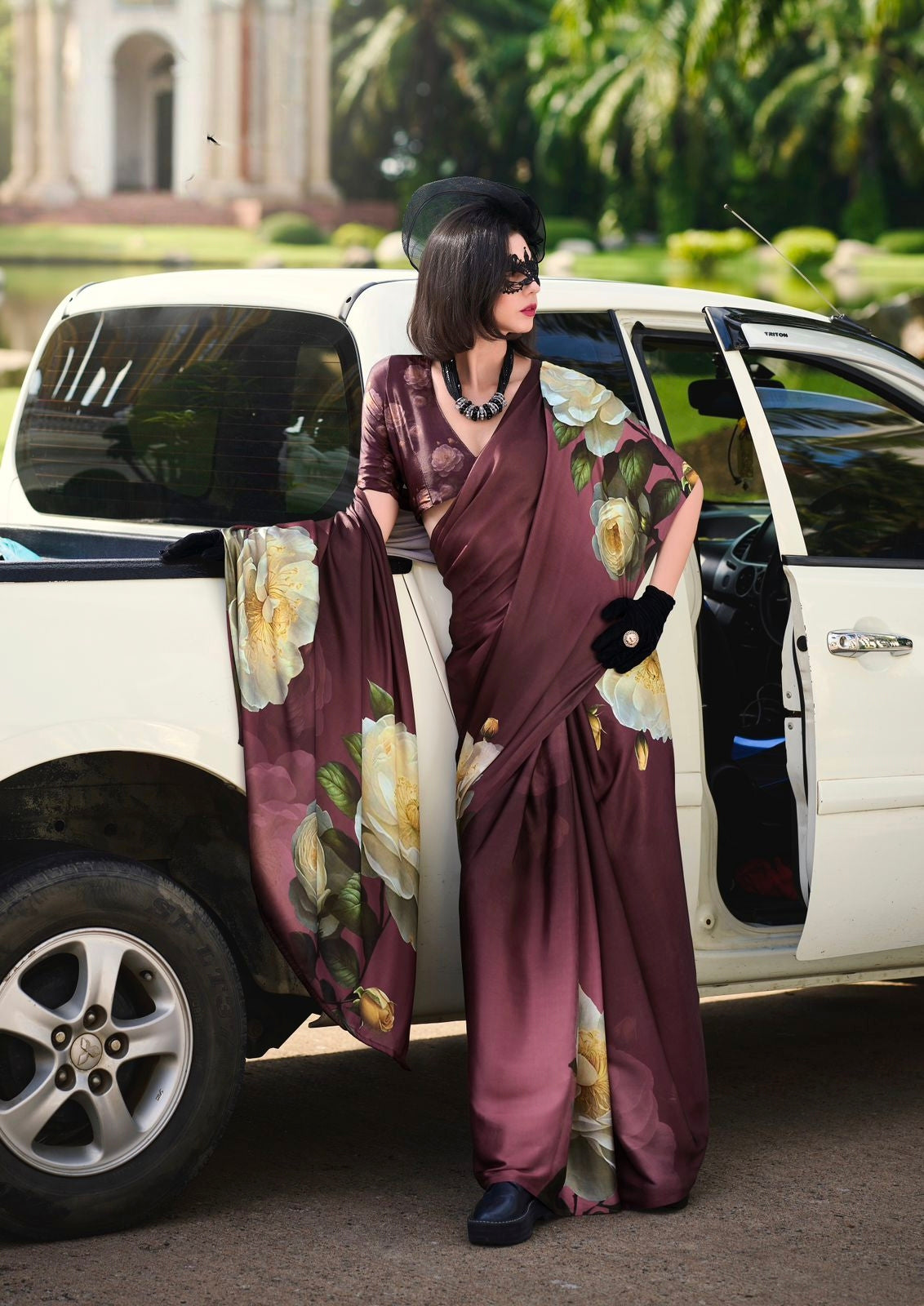 Wine Crepe Silk Normal Drape Saree