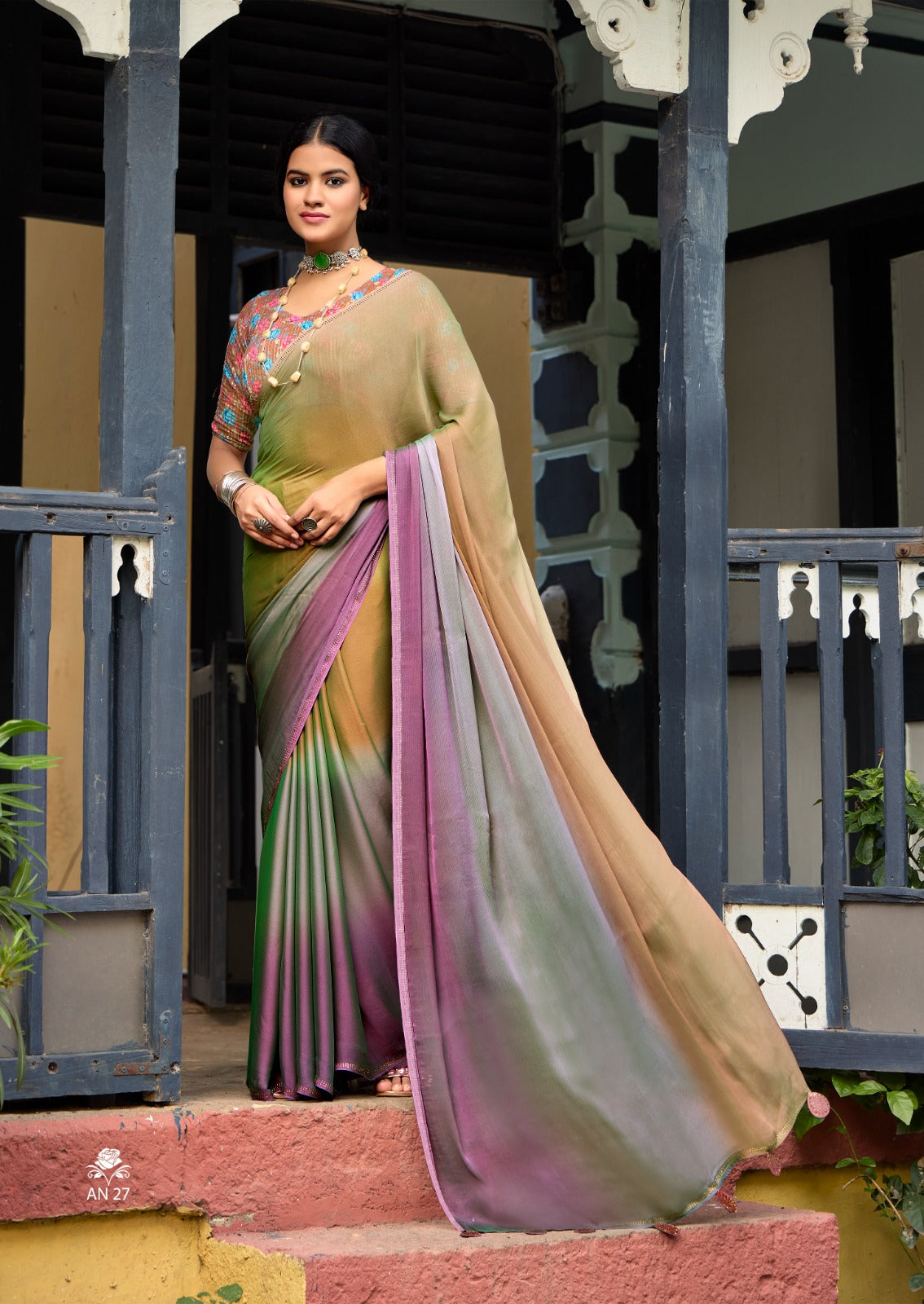 Beige Georgette Readymade Saree