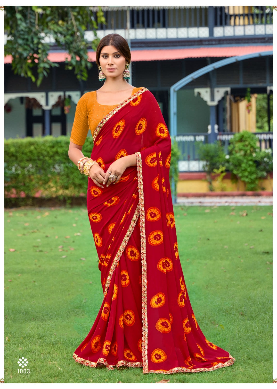 Red Georgette Readymade/Easy Saree