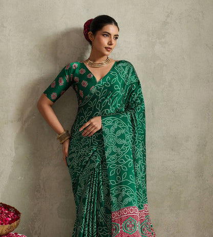 Green Crepe Silk Readymade/Easy Saree