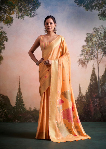 Peach Linen Office Wear Ready To Wear/Easy Saree - Panaash Saree