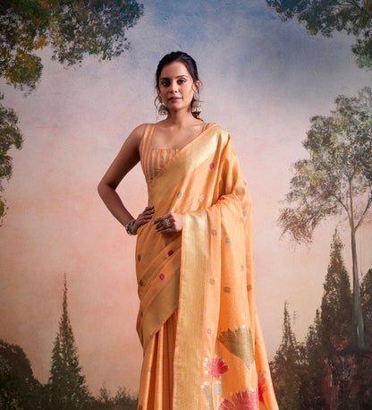 Peach Linen Normal Drape Saree - Panaash Saree