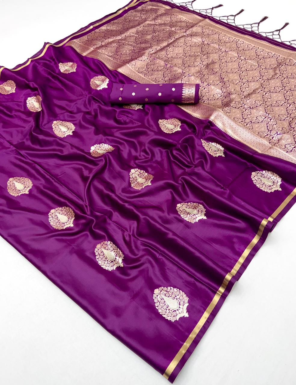 Magenta Satin Silk Ready To Wear/Easy Saree - Panaash Saree