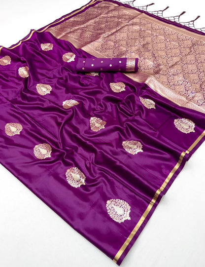 Magenta Satin Silk Ready To Wear/Easy Saree - Panaash Saree