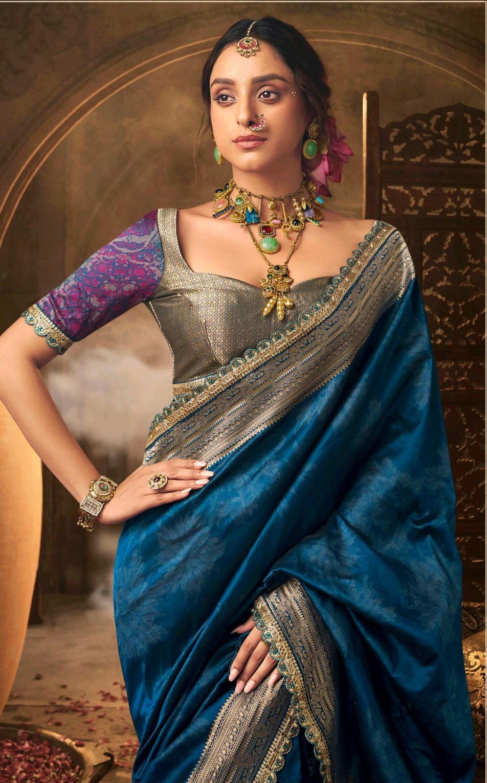 Blue Color Banarasi Silk Readymade/Easy Saree