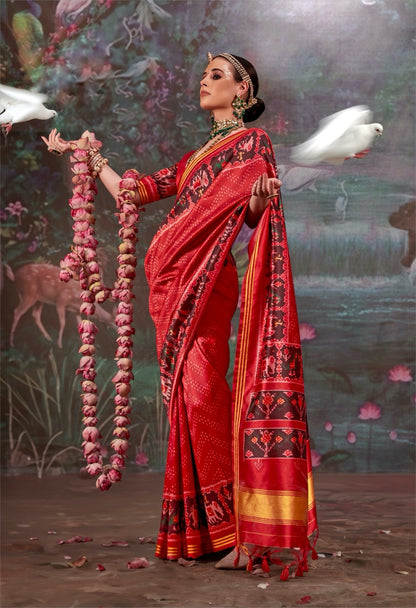 Red Patola Silk Readymade/Easy Saree