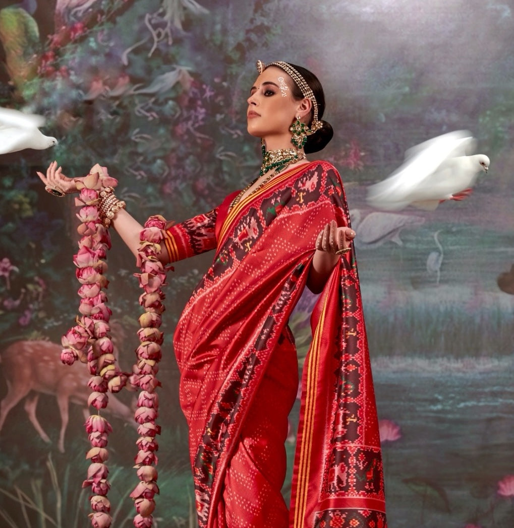 Red Patola Silk Readymade/Easy Saree