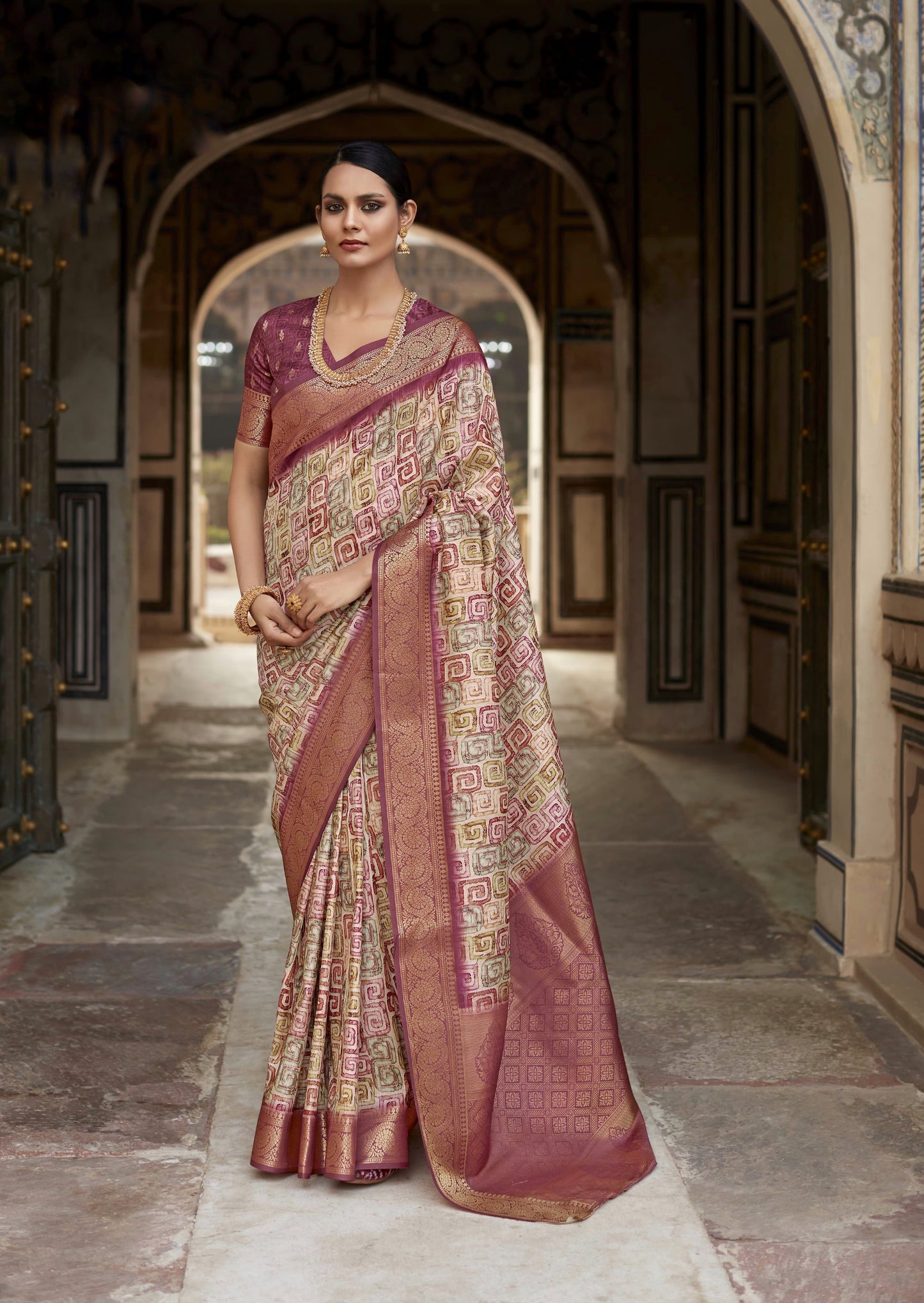 Multi Color Printed Silk Readymade/Easy Saree