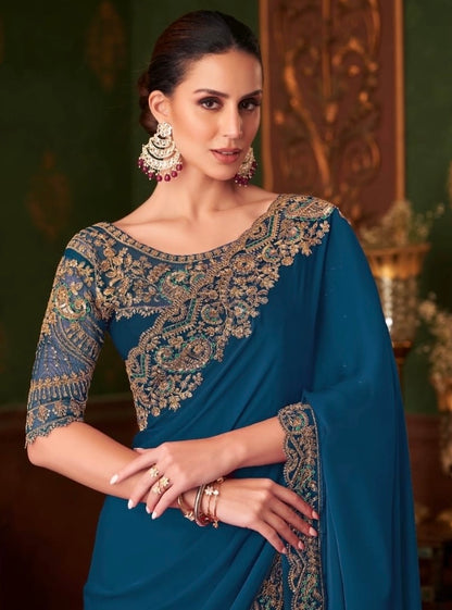 Navy Blue Cocktail Party Wear Readymade Saree