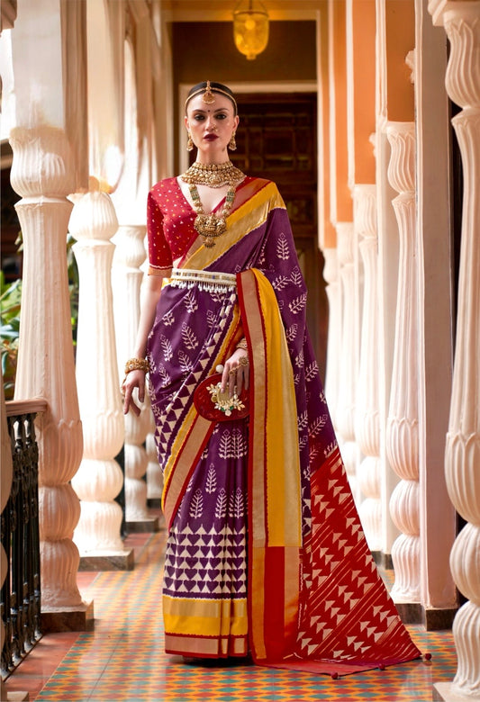 Magenta Patola Silk Readymade/Easy Saree