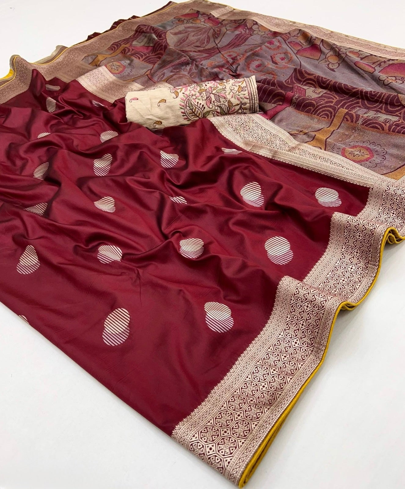 Maroon Color Banarasi Silk Readymade/Easy Saree