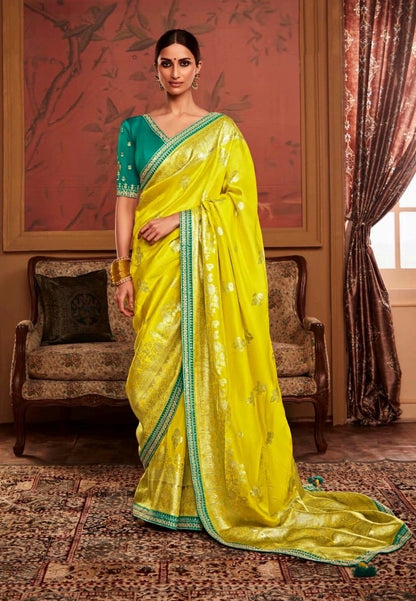 Yellow Color Designer Kanjivaram Readymade/Easy Silk Saree