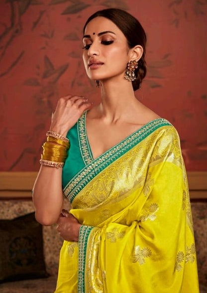 Yellow Color Designer Kanjivaram Readymade/Easy Silk Saree