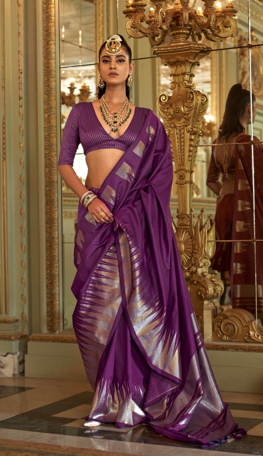 Purple Kanjivaram Silk Readymade/Easy Saree