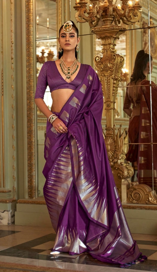 Purple Kanjivaram Silk Readymade/Easy Saree