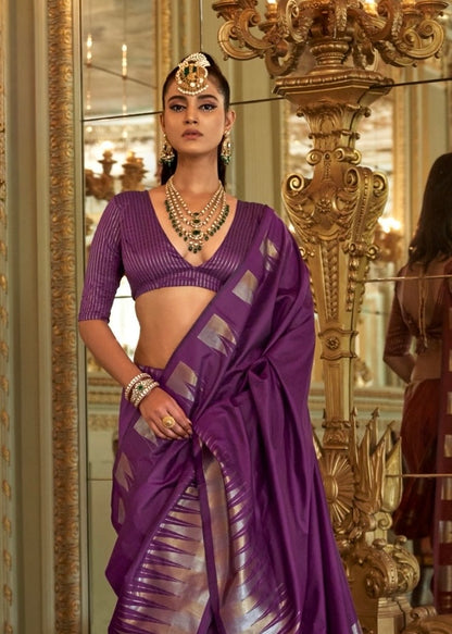 Purple Kanjivaram Silk Readymade/Easy Saree