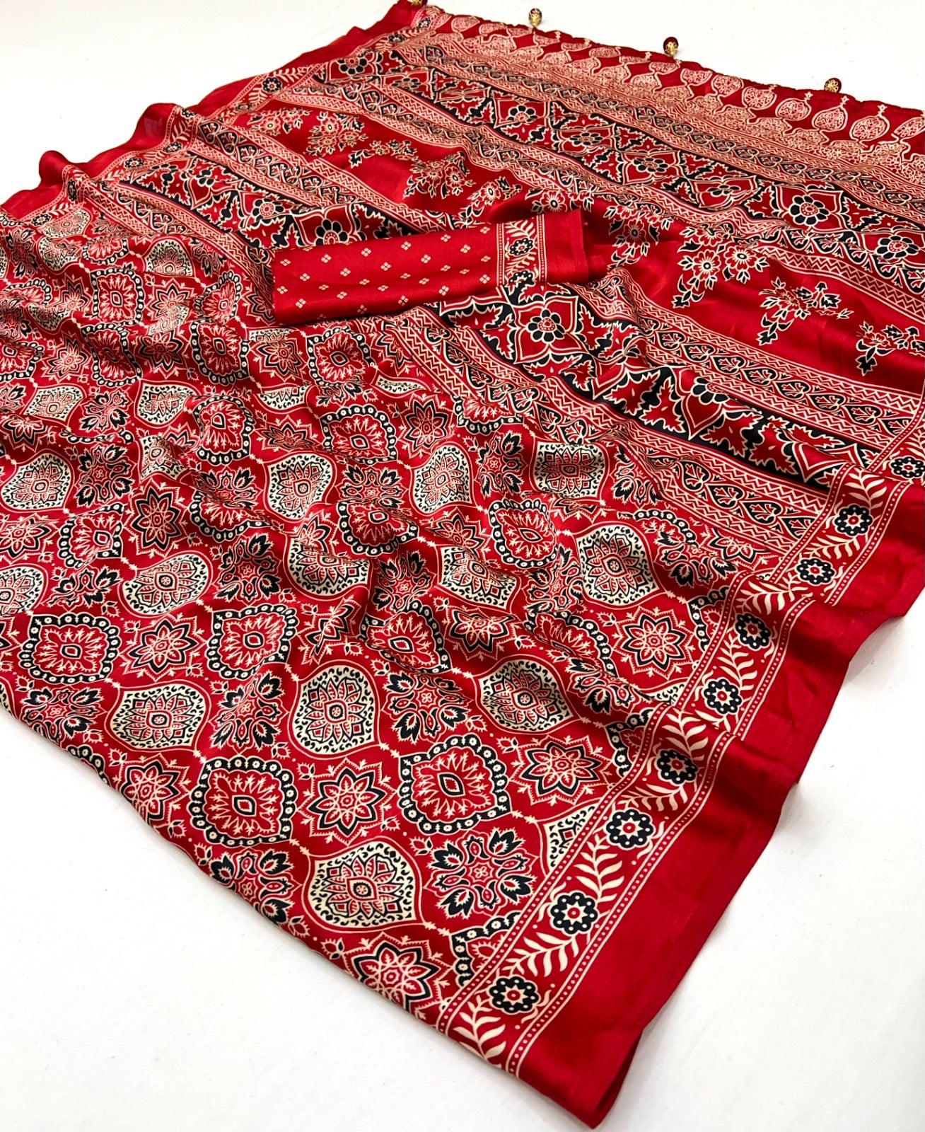 Bright Red Crepe Silk Ready To Wear/Easy Saree - Panaash Saree