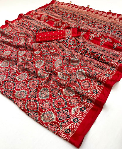 Bright Red Crepe Silk Ready To Wear/Easy Saree - Panaash Saree