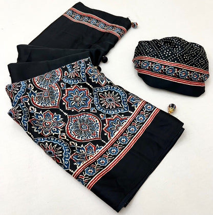 Black Crepe Silk Office wear Readymade/Easy Saree