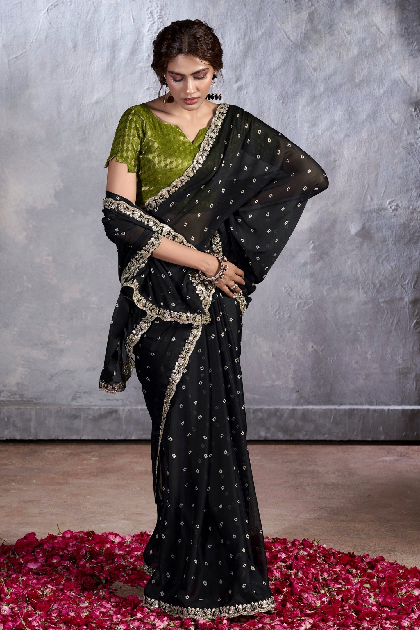 Black Color Georgette Readymade Saree